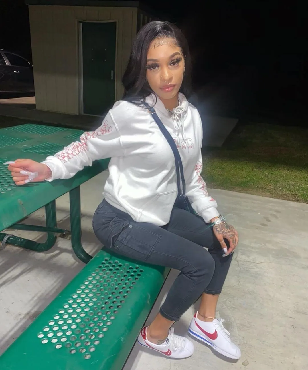 Red Outline Flavor (S) | White Hoodie (Outline Checkered Drippin Sleeve)