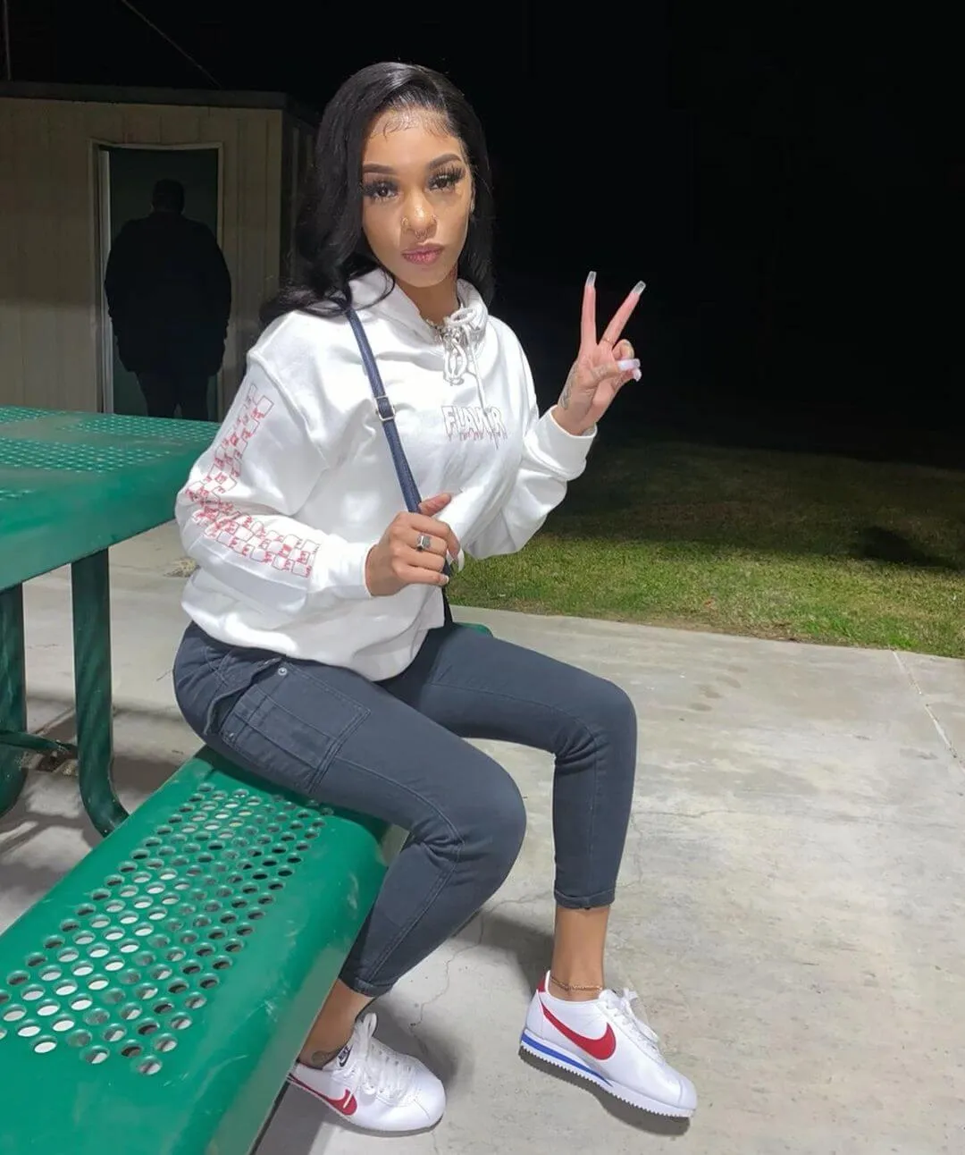 Red Outline Flavor (S) | White Hoodie (Outline Checkered Drippin Sleeve)