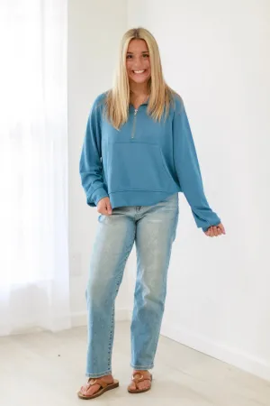 Run Around Town Pullover in Grey Blue