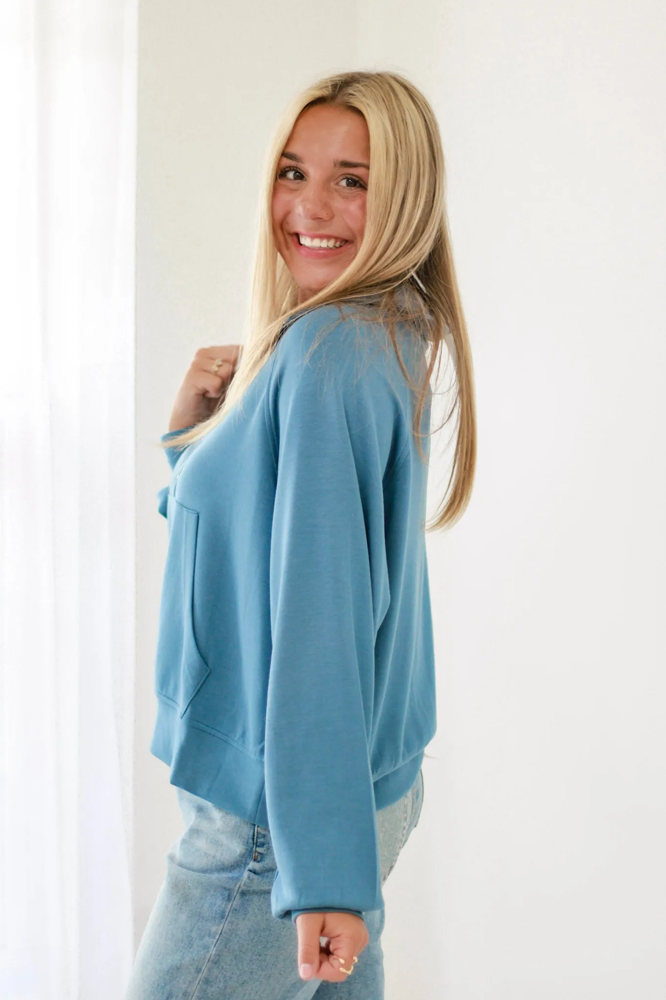 Run Around Town Pullover in Grey Blue