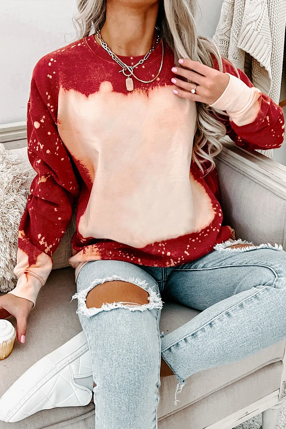 Rush Tie Dye Print Crewneck Pullover Sweatshirt