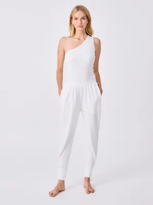 Side Pleat Jogger Jogger - White