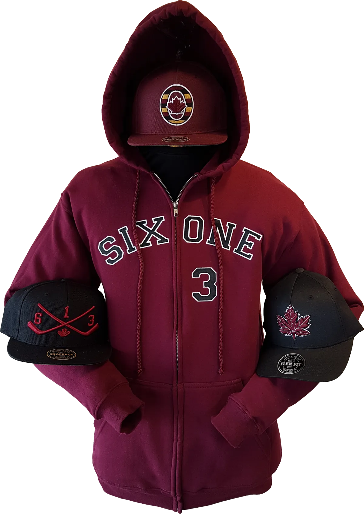 Six One 3 Zip Hoodie Maroon