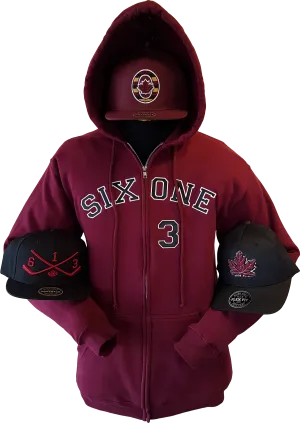 Six One 3 Zip Hoodie Maroon