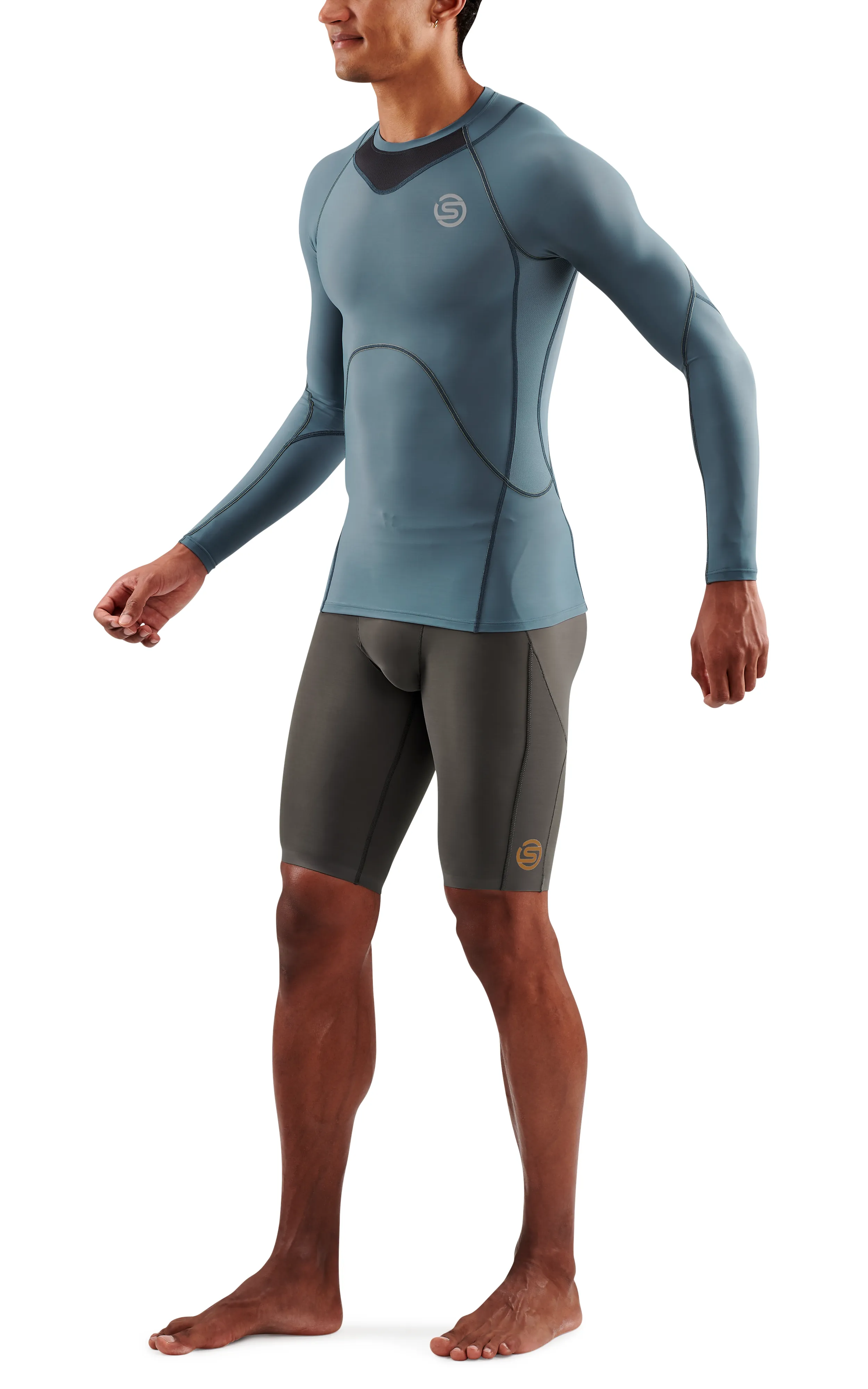 SKINS Men's Compression Long Sleeve Tops 3-Series - Blue Grey