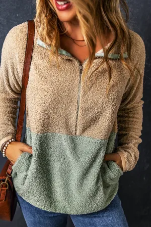 Smoke Gray 2-tone Color Block Half Zip Fleece Sweatshirt