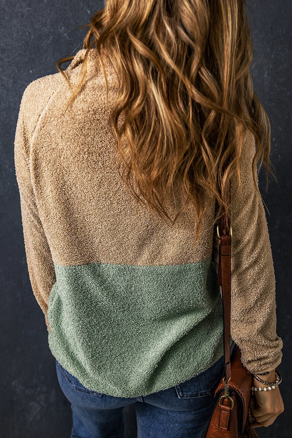 Smoke Gray 2-tone Color Block Half Zip Fleece Sweatshirt