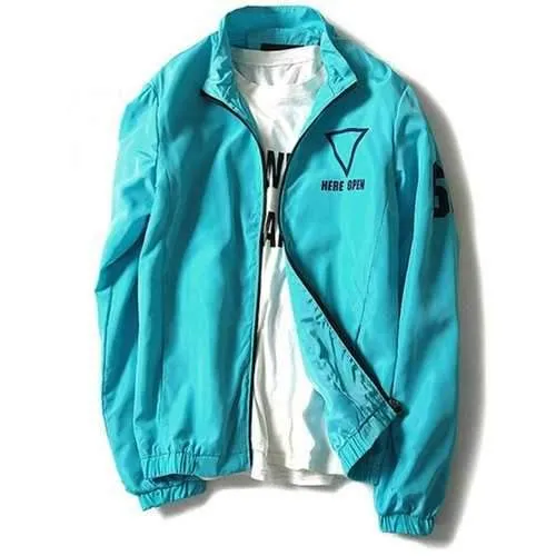 Stand Collar Geometric Graphic Print Windbreaker Jacket - Azure Xl