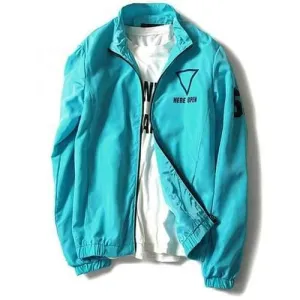 Stand Collar Geometric Graphic Print Windbreaker Jacket - Azure Xl