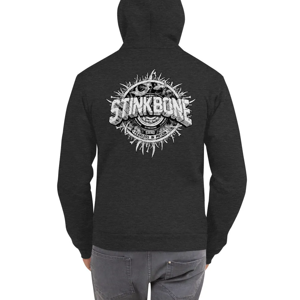 StinkBone Skate Wheel Skull Zip Up Hoodie