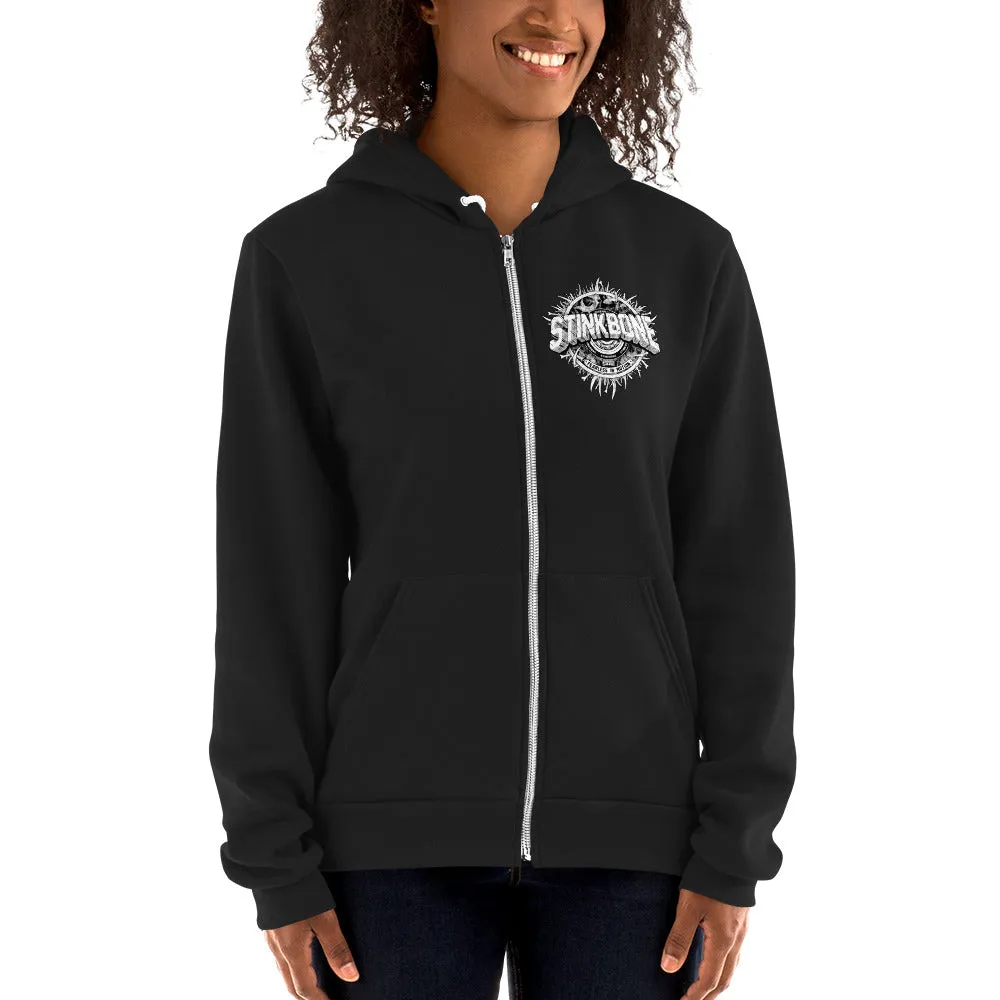 StinkBone Skate Wheel Skull Zip Up Hoodie