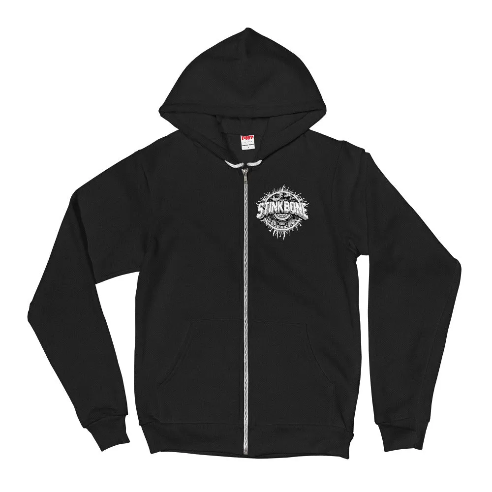 StinkBone Skate Wheel Skull Zip Up Hoodie
