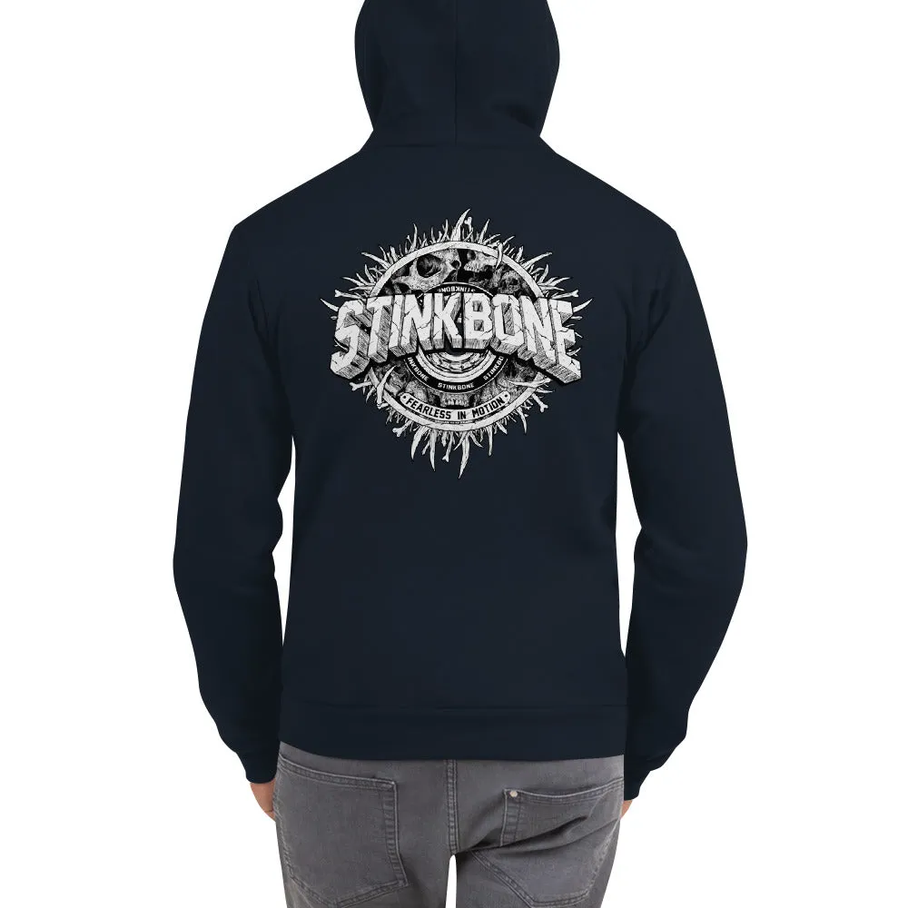 StinkBone Skate Wheel Skull Zip Up Hoodie