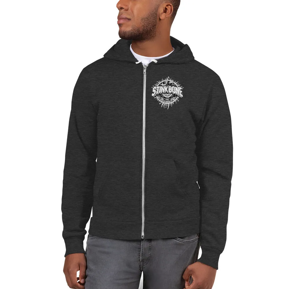 StinkBone Skate Wheel Skull Zip Up Hoodie