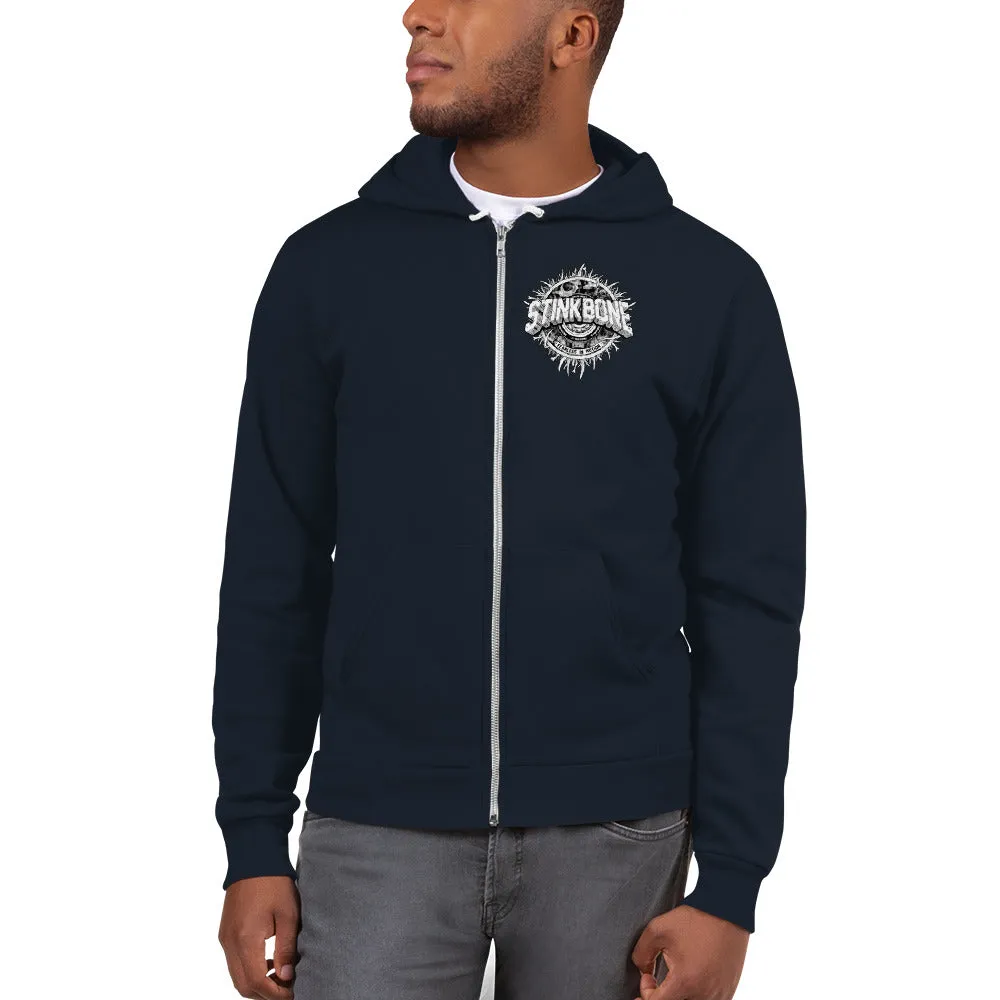StinkBone Skate Wheel Skull Zip Up Hoodie