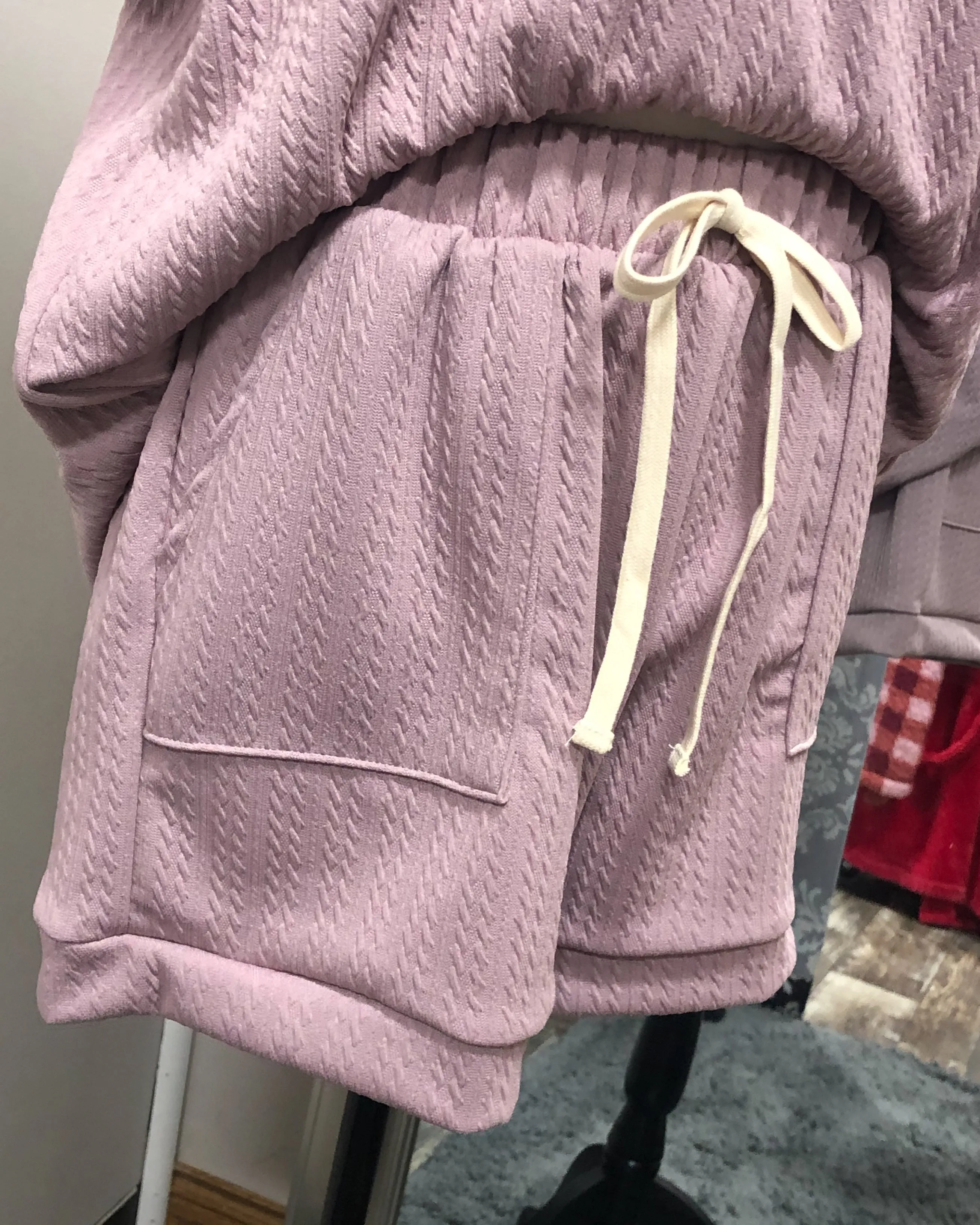Textured Elastic Waist Lounge Shorts  - Mauve