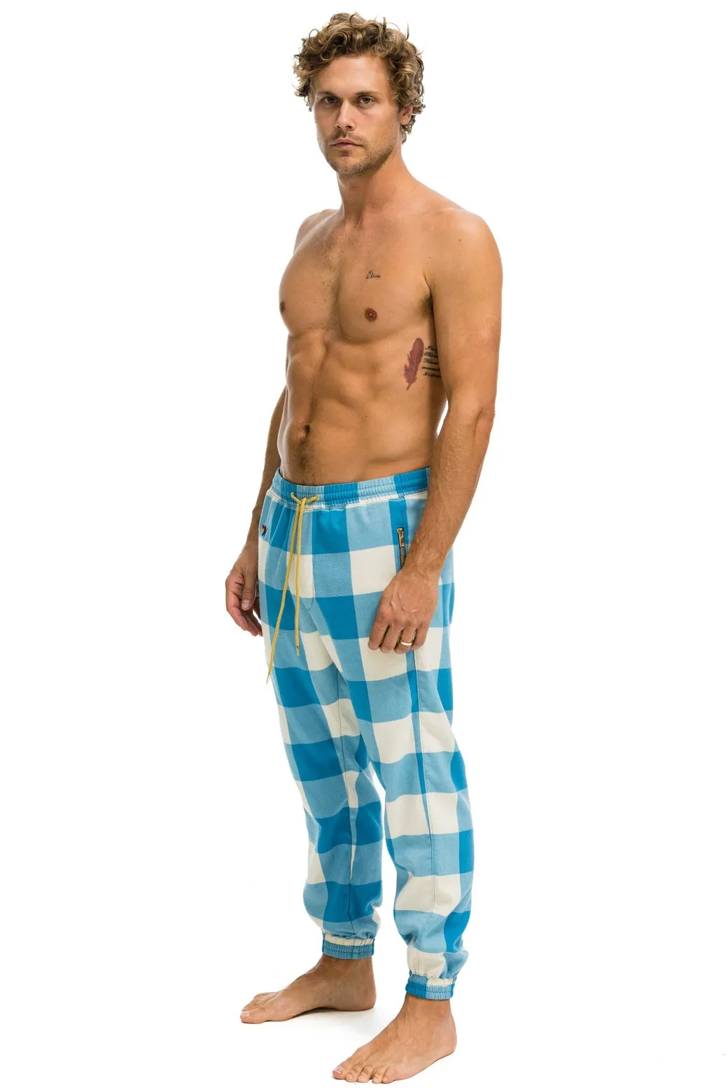UNISEX PLAID LODGE PANT - SKY PLAID