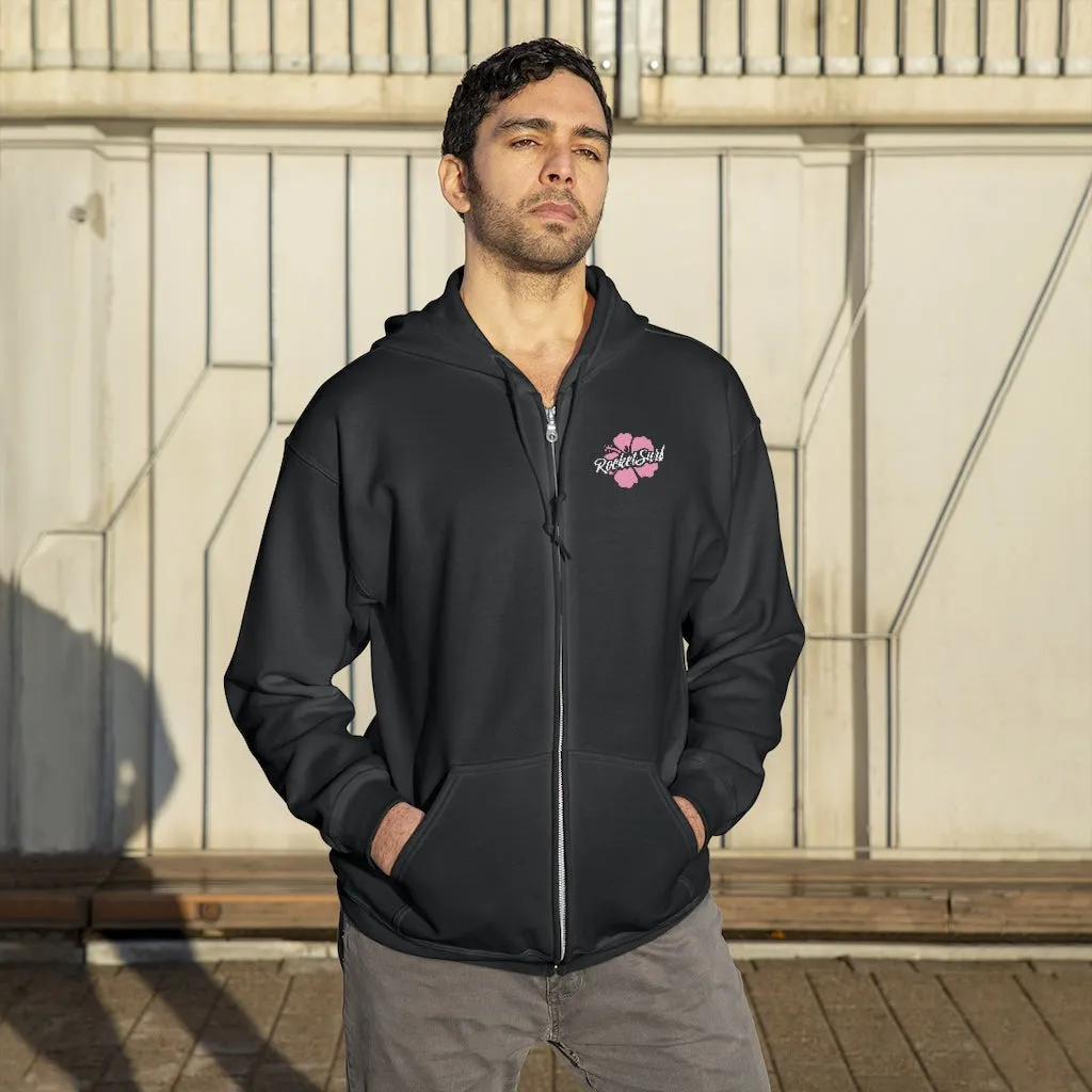Unisex Zip Up Hoodie Pink Flower