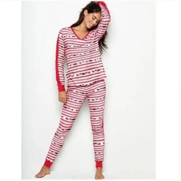 Victoria’s Secret Christmas Plaid Stripe Thermal Pajama Jogger Pants Small