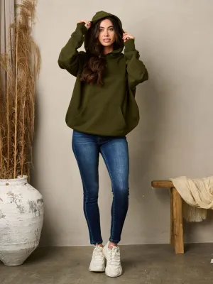 WOMEN'S LONG SLEEVE FRONT POCKETS PULLOVER HOODED SWEATER