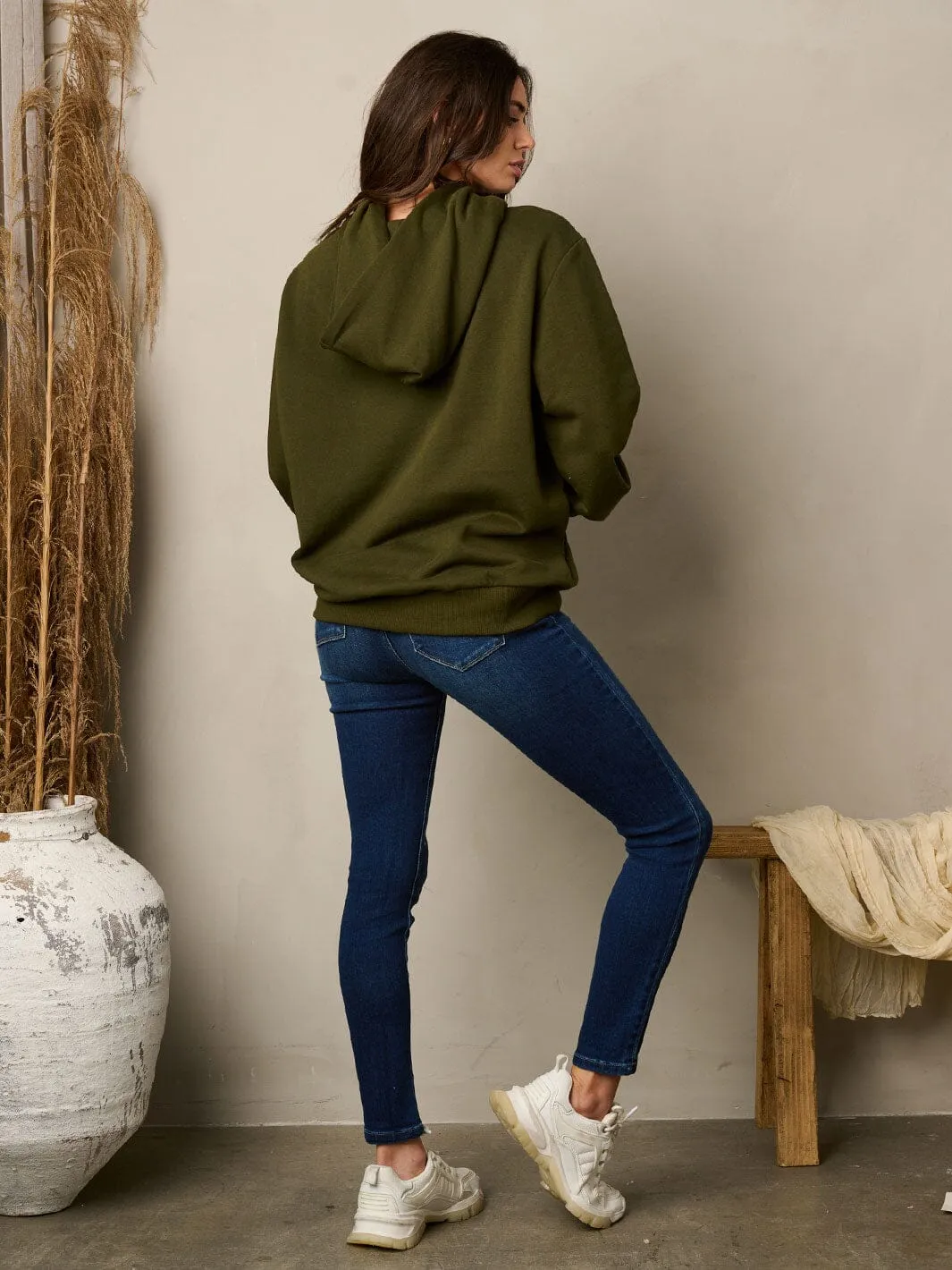 WOMEN'S LONG SLEEVE FRONT POCKETS PULLOVER HOODED SWEATER