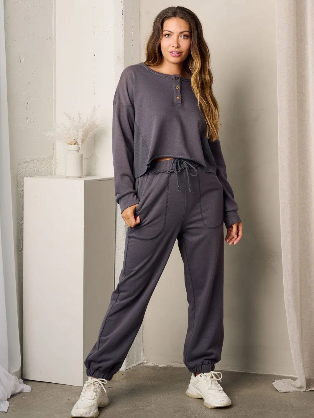 WOMEN'S LONG SLEEVE TOP & POCKETS JOGGER PANTS SET