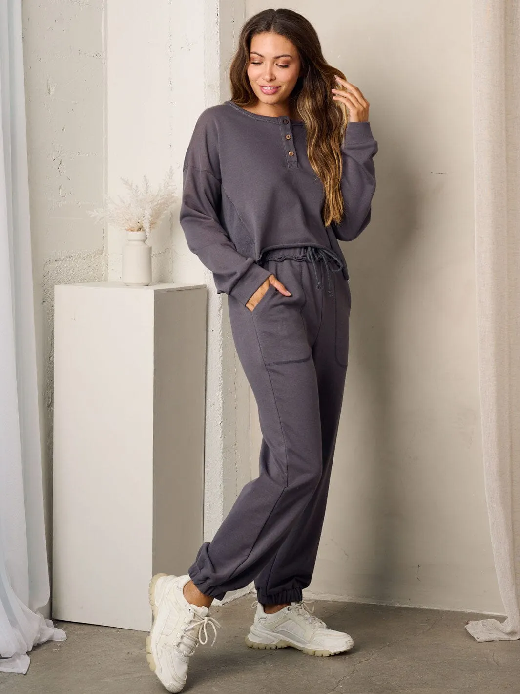 WOMEN'S LONG SLEEVE TOP & POCKETS JOGGER PANTS SET